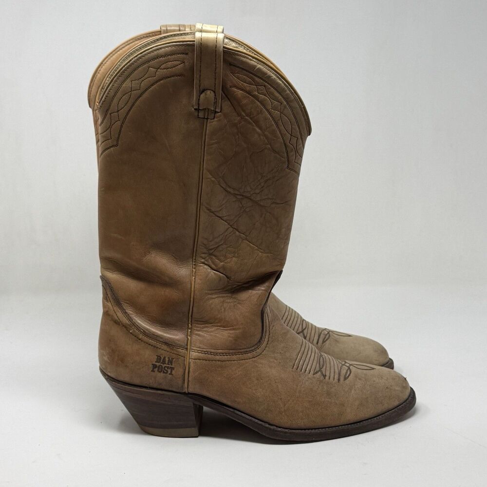 Dan Post Cowboy Western Boots Mens 10.5 D Brown Leather Pull On Vintage USA